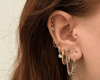 a women wearing a lot of earrings