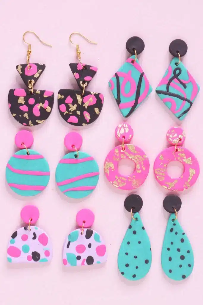 different shapes of earrings made with the clay