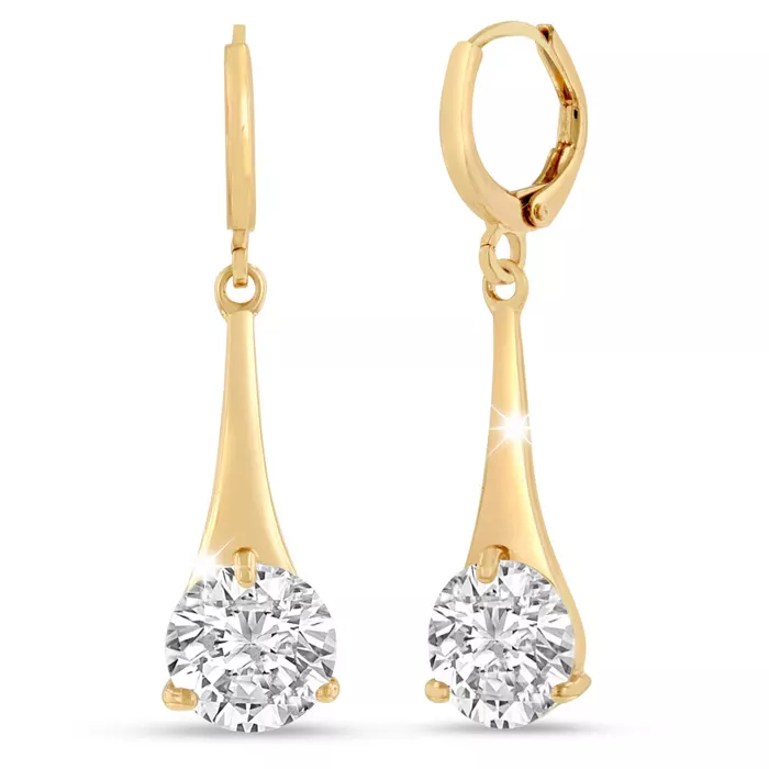 pair of crystal drop gold earring front and full view