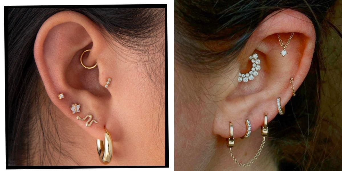 a comparison image of two ears showing daith piercing