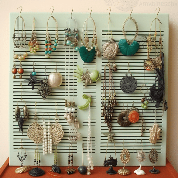 a wall mounted earring holder displaying earring collection