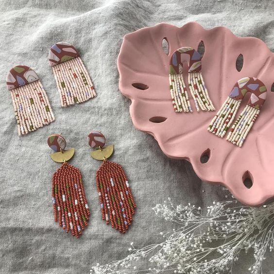 three pairs of beaded earrings