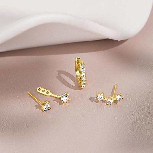 Gold Stud Earrings Set for Women