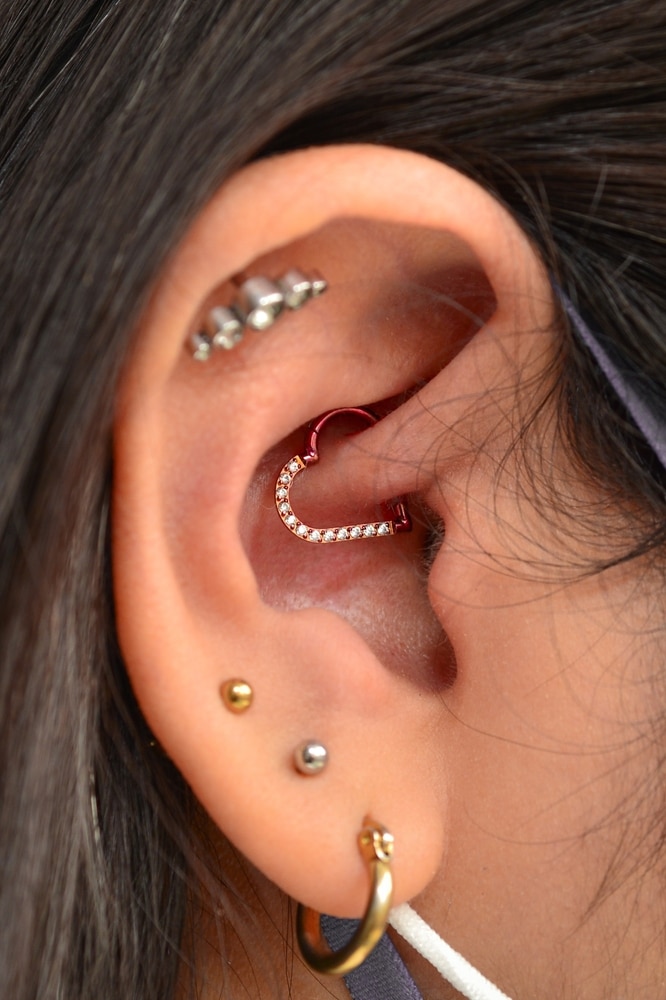  Daith Piercing with heart shaped Hoop