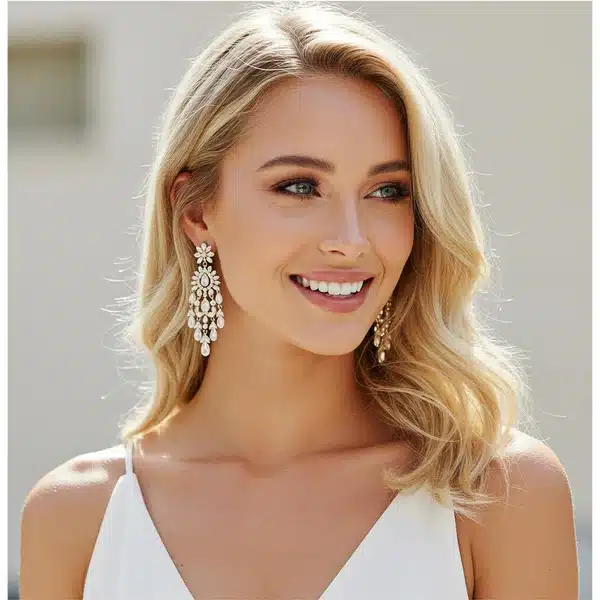 long hair girl with chandelier earrings long hair girl with chandelier earrings