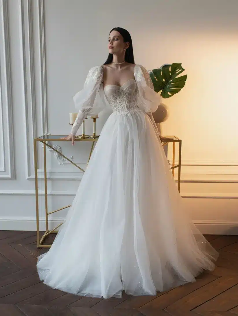 girl wearing boho style wedding gown and pearl earrings girl wearing boho style wedding gown and pearl earrings